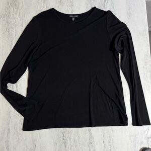 Eileen Fisher 100% Silk Elegant Black Long Sleeve Top